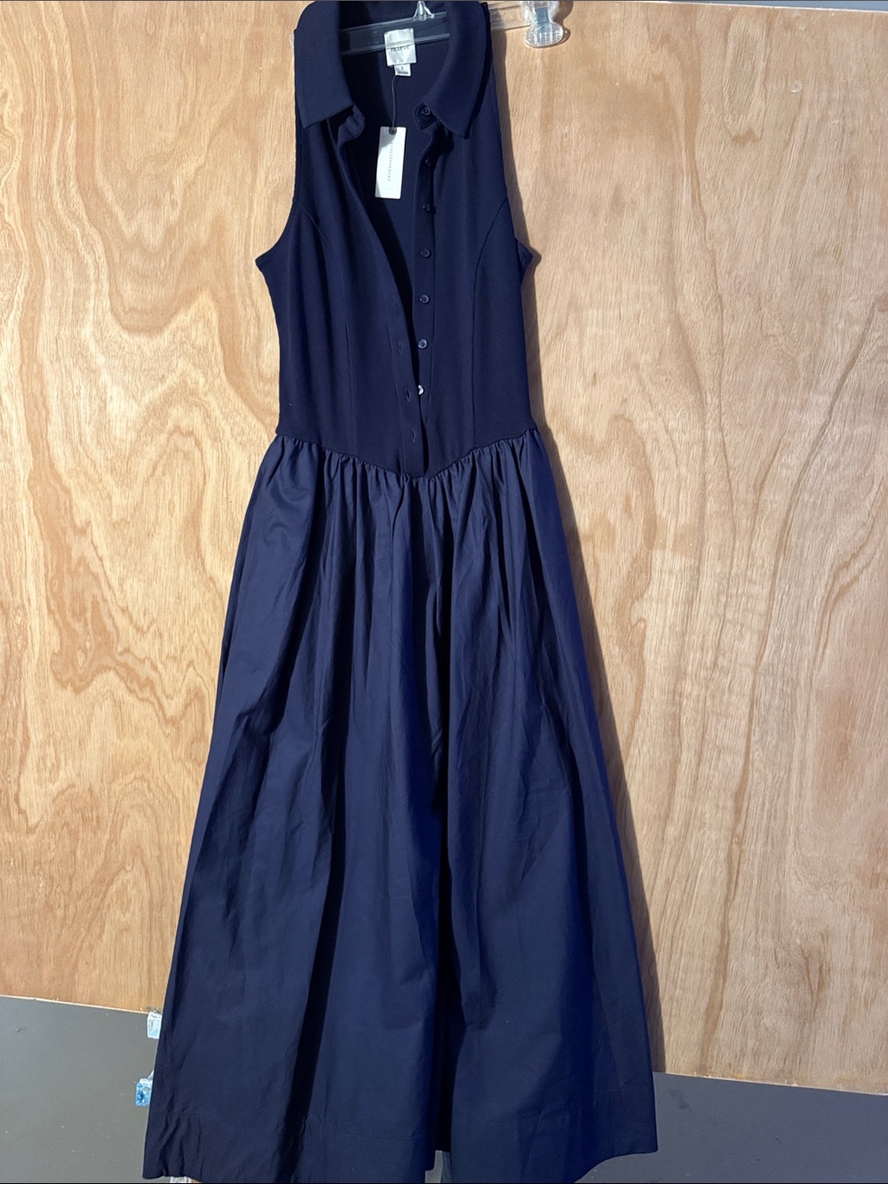 Sleeveless Navy Button-Front Maxi Dress